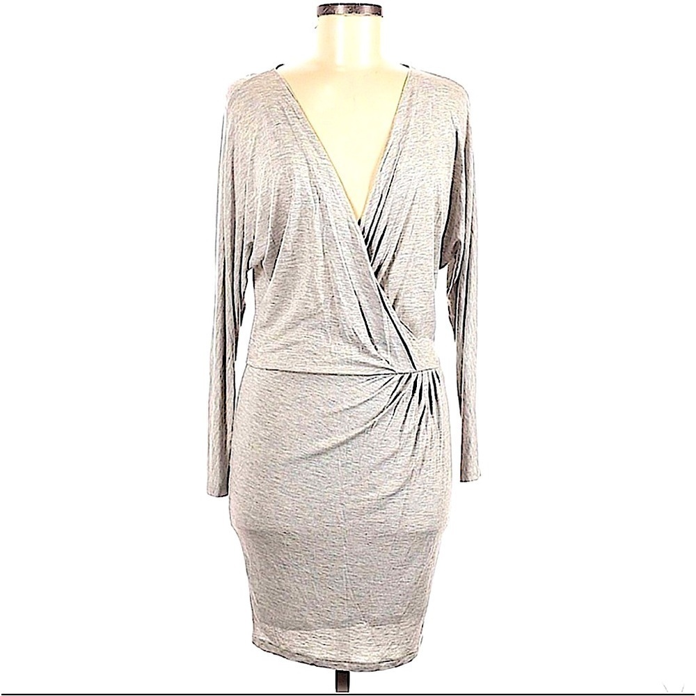 NWT Haute Hippie Gray Modal Surplice Neck Long Sleeve Wrap Effect Dress Sz Small